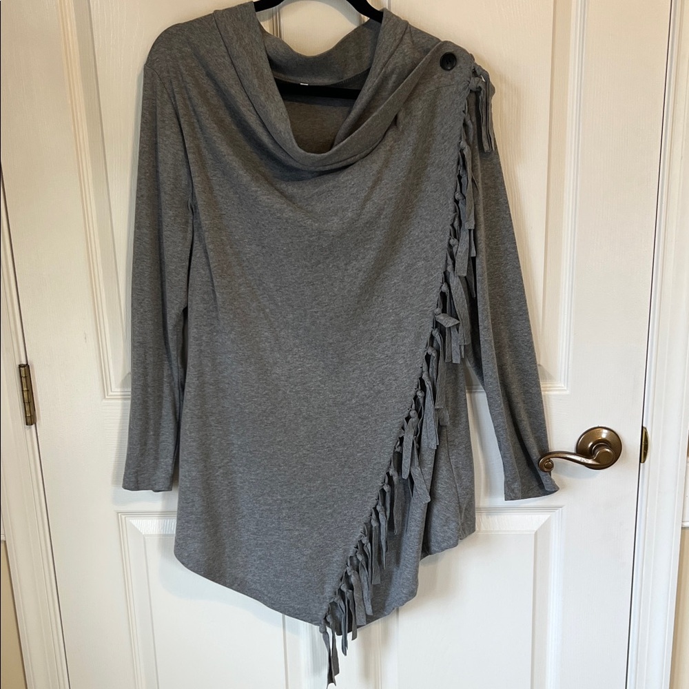 Gray Asymmetrical Fringe Poncho/Shawl